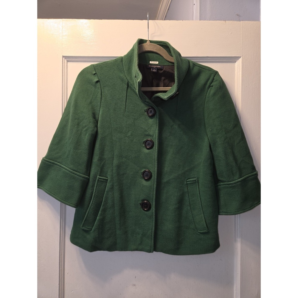 Banana Republic Women Crop Kelly Green Blazer Jacket Coat Button 3/4 Sleeve S